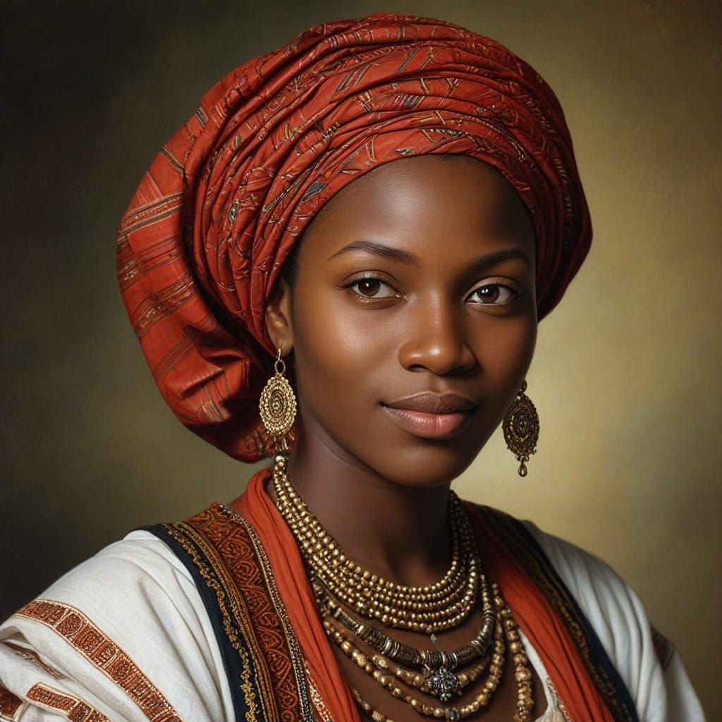 Malian Bambara Woman Portrait in Raphael Style
