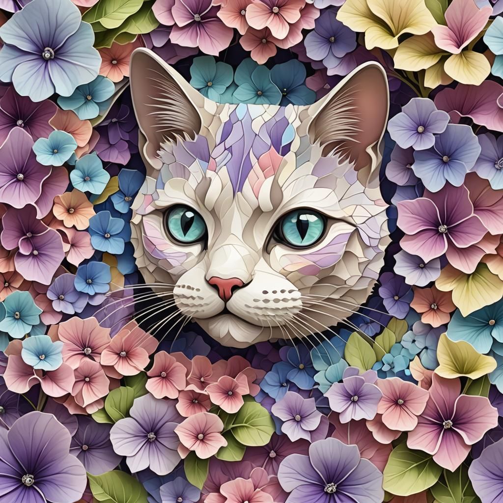 Cat Purse with Flowers in Escher-Inspired Fractal Art