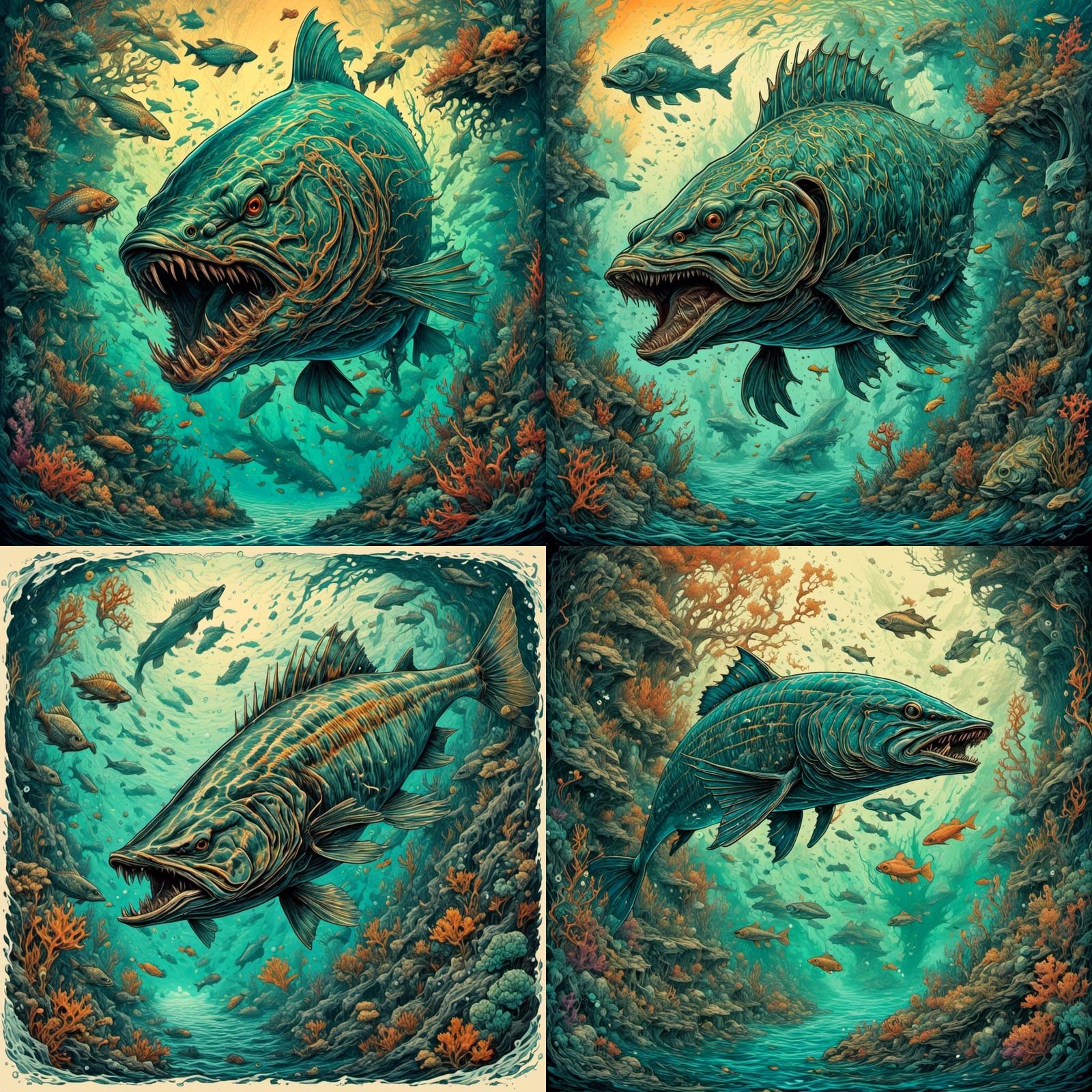 Underwater Predator Fish in Fantasy River Scene
