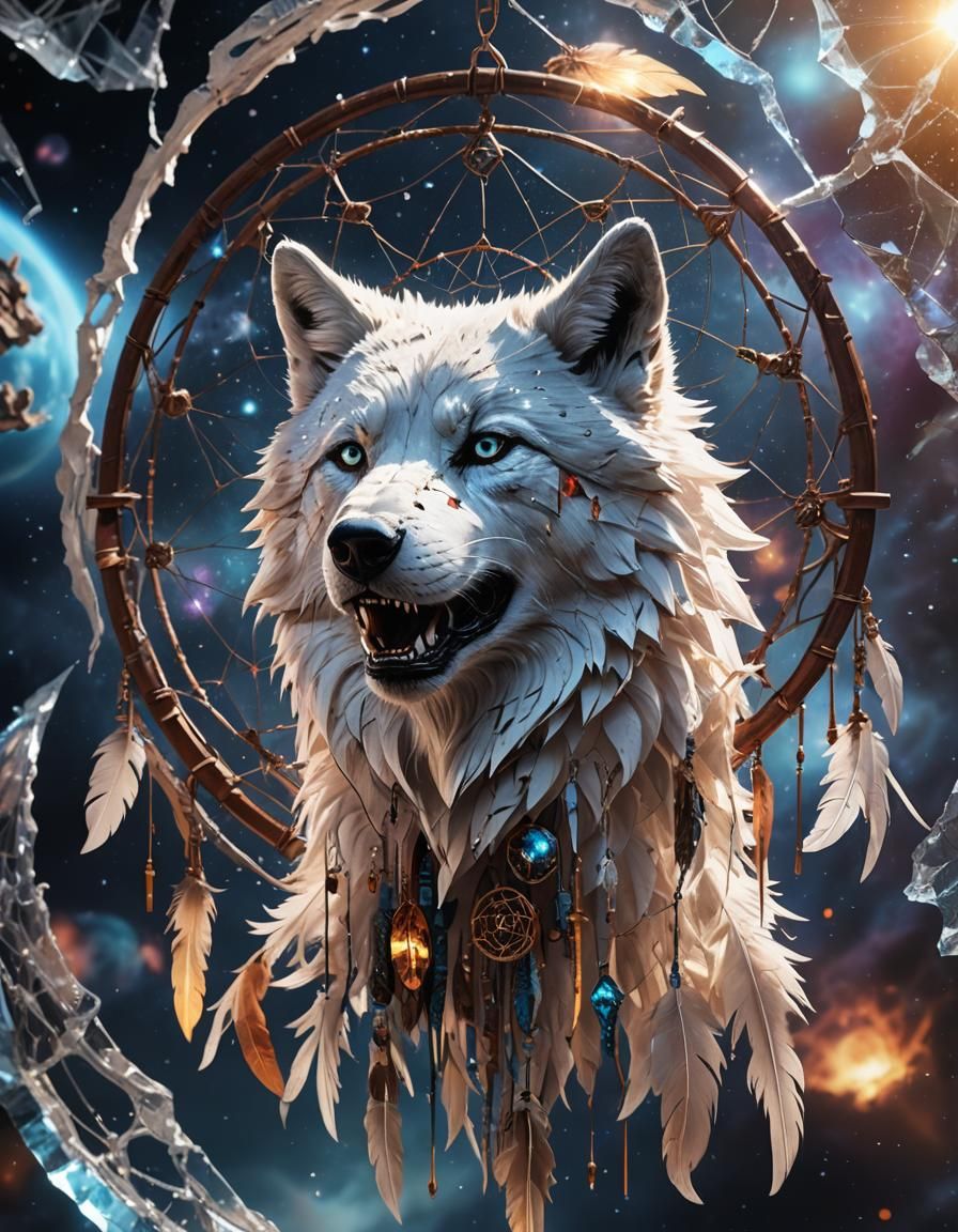 Ghost Wolf Dreamcatcher Shattered in Space: Detailed Matte P...