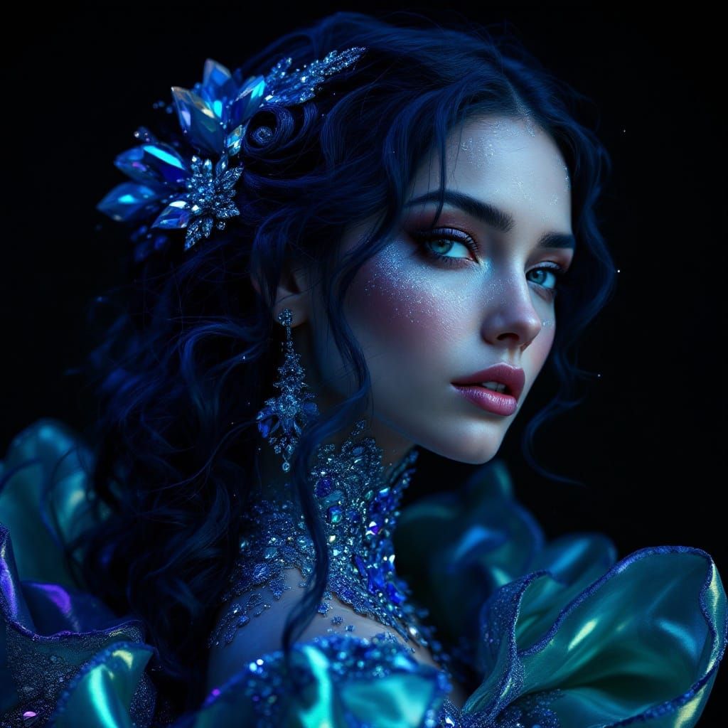 Ethereal Goddess in Iridescent Gown