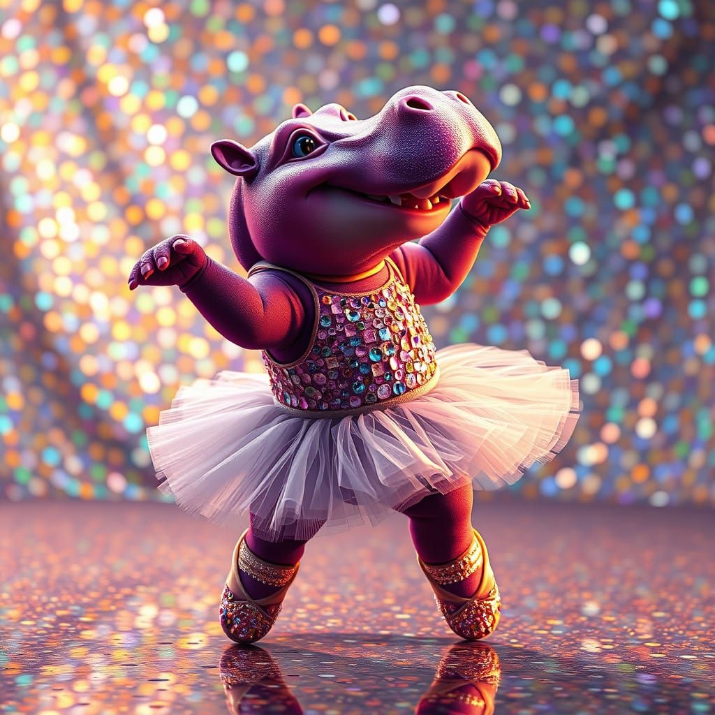 Charismatic Purple Hippopotamus in Glittering Ballerina Tutu
