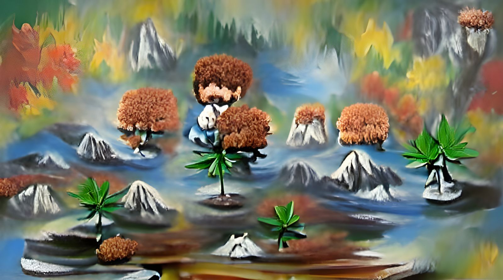 Happy Little Cannabis Trees in Oil Paint Style