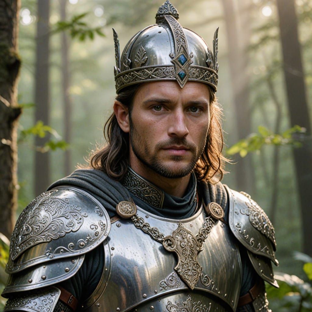 King Arthur in Ornate Armor with Excalibur