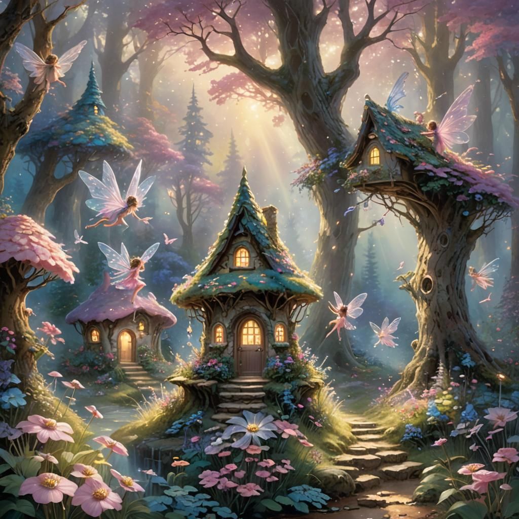 Enchanting Fairies in Sunlit Forest: Fantasy Illustration