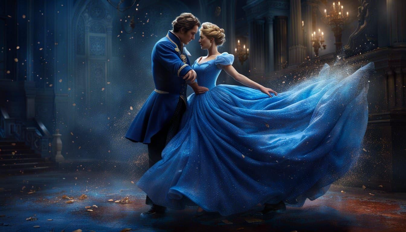 Cinderella and Prince Charming Dancing: Hyperrealistic Art