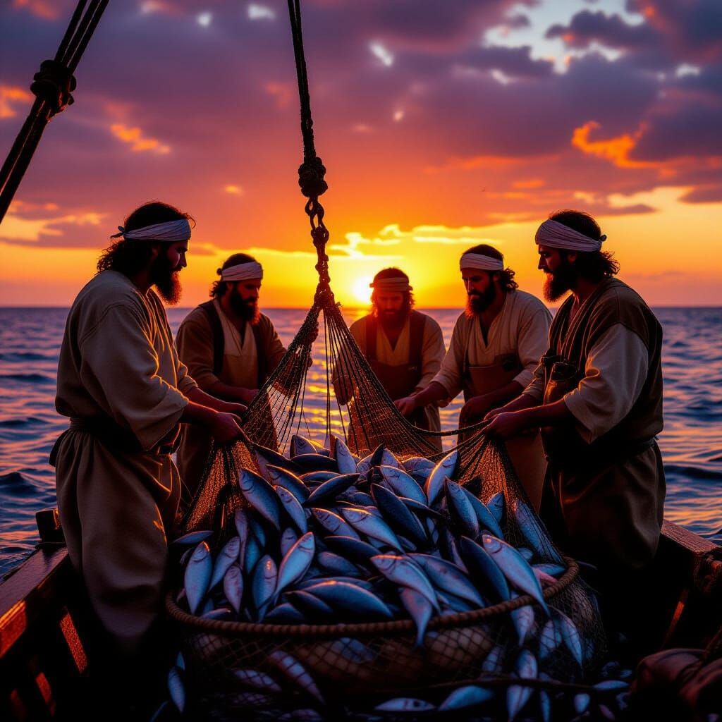 Jesus and Fishermen with Miraculous Catch