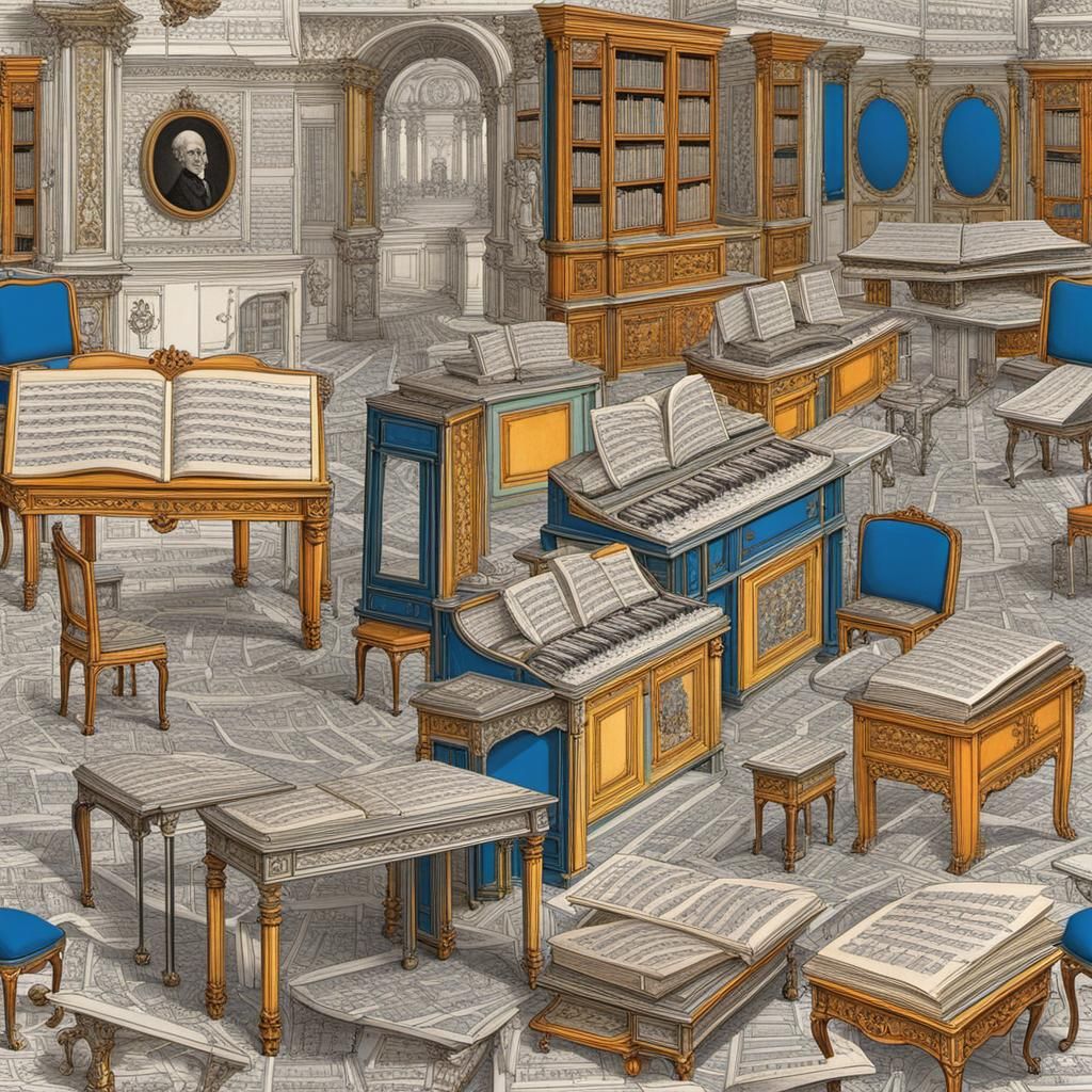 Surreal Portuguese Royal Reading Cabinet with Musical Scores