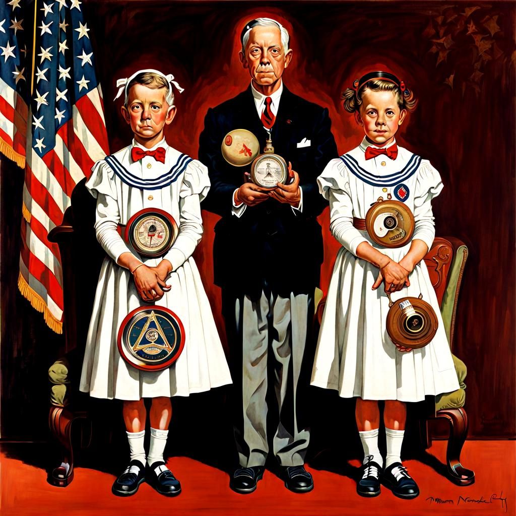 Illuminati Ritual in Norman Rockwell Style