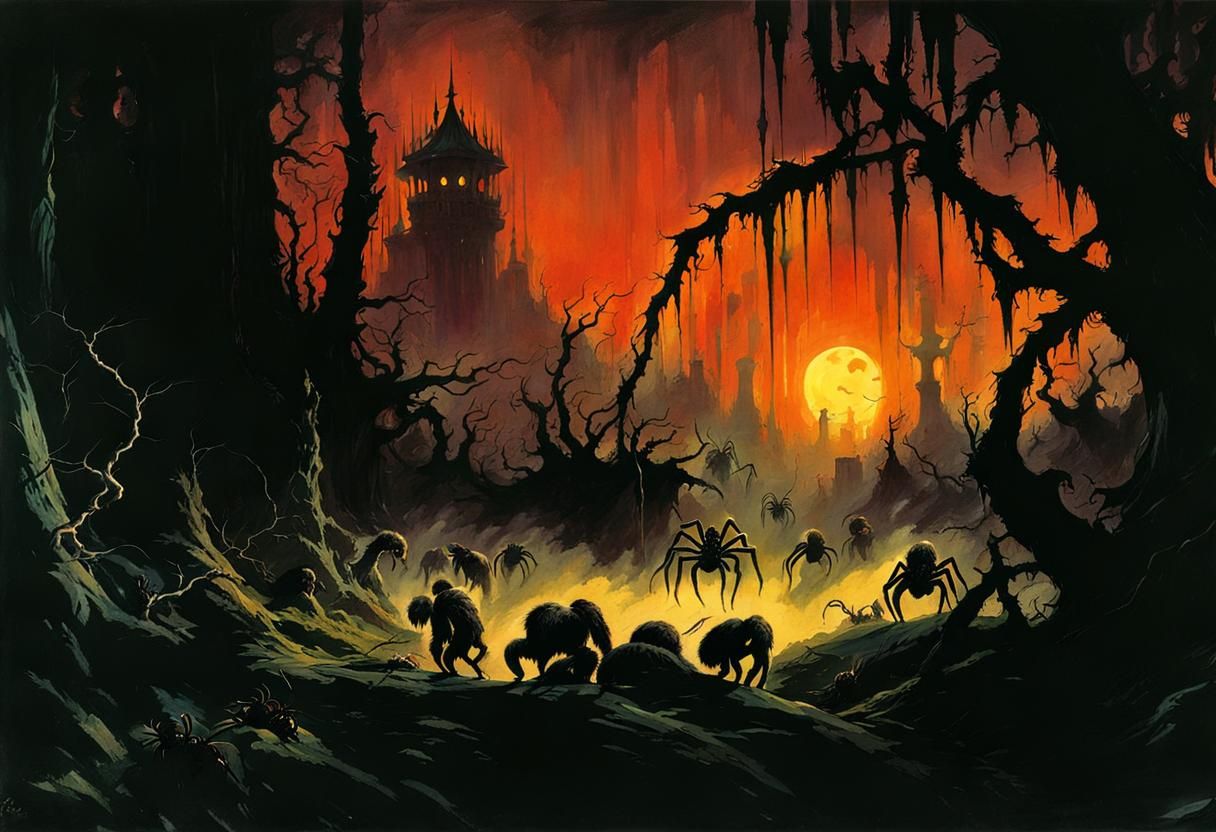 Dangerous Fantasy Forest with Giant Spiders