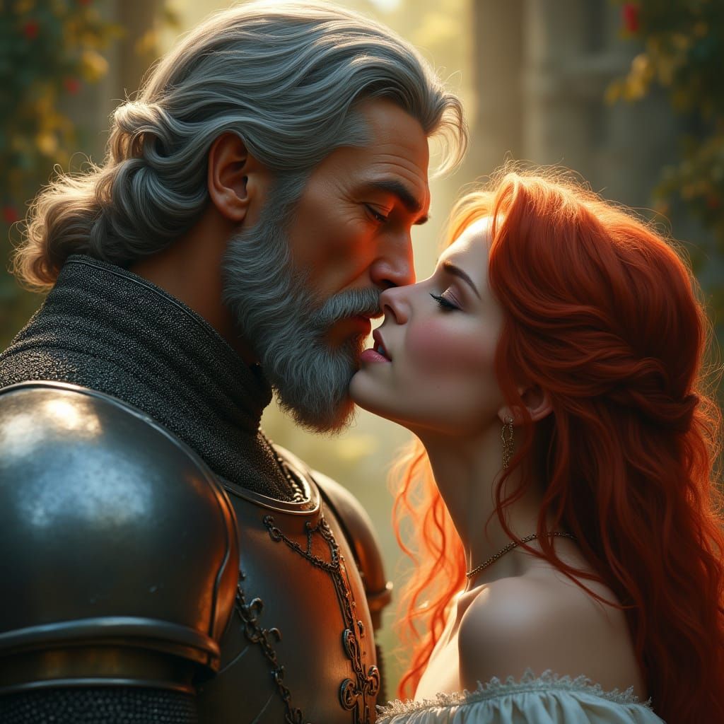 Chivalrous Knight Kisses Enchanting Redhead in Romantic Real...