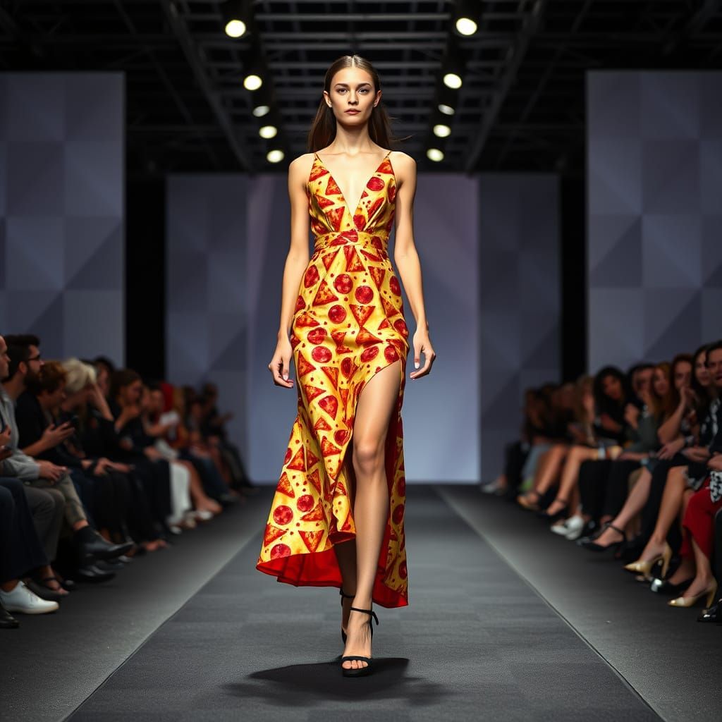 Pizza Dress on New York Catwalk: Fashion Photo