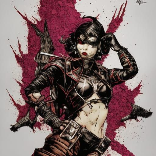 Lava Elf in Inkpunk Style Near Volcano