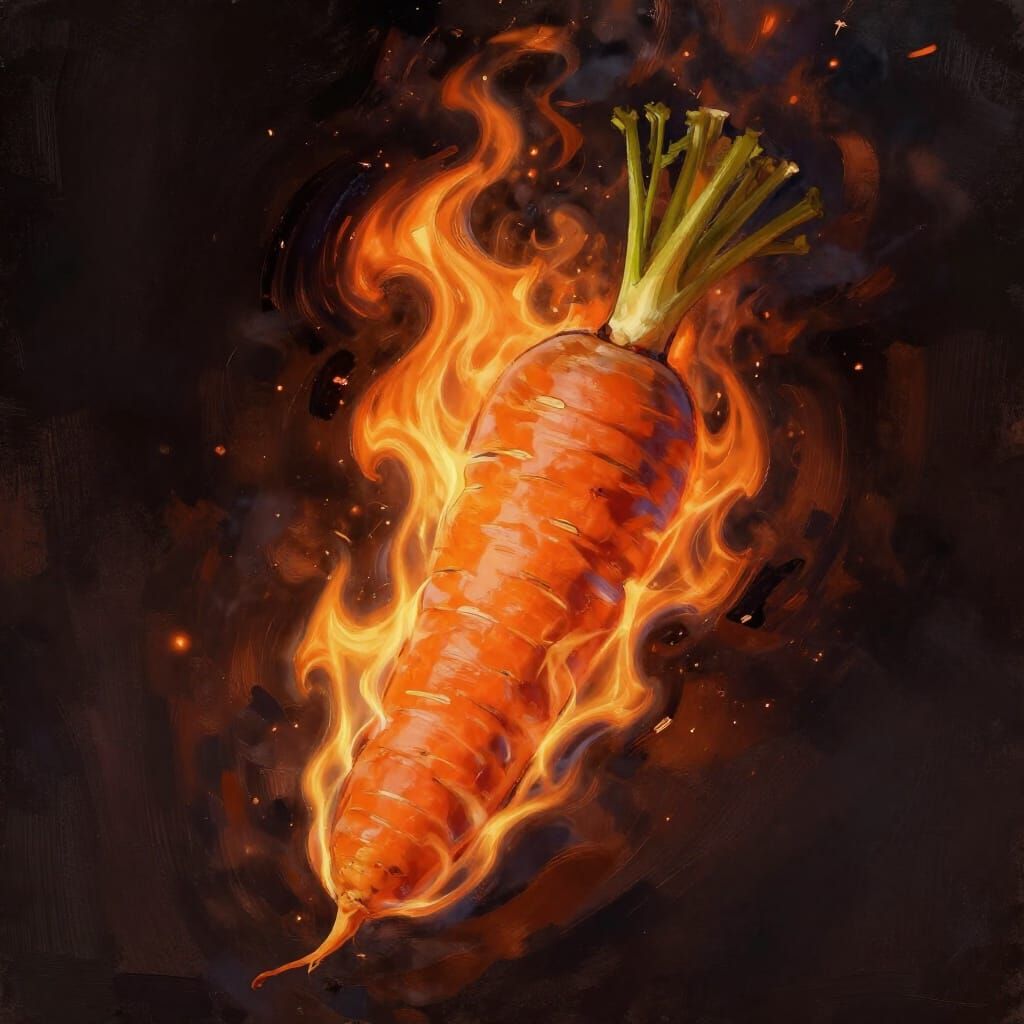 Surreal Carrot Ablaze in Fiery Display