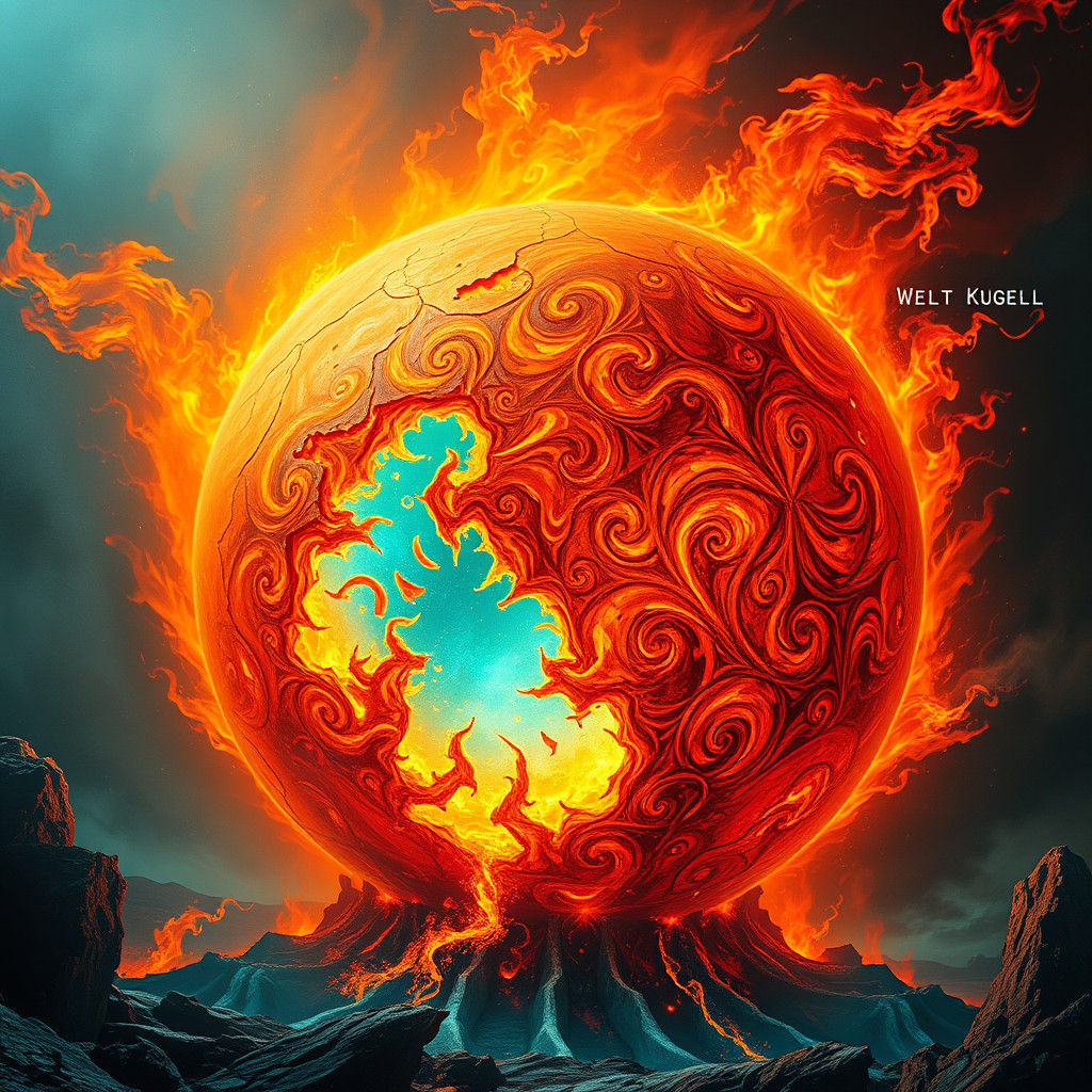 Burning Globe in Surreal High-Fantasy Landscape