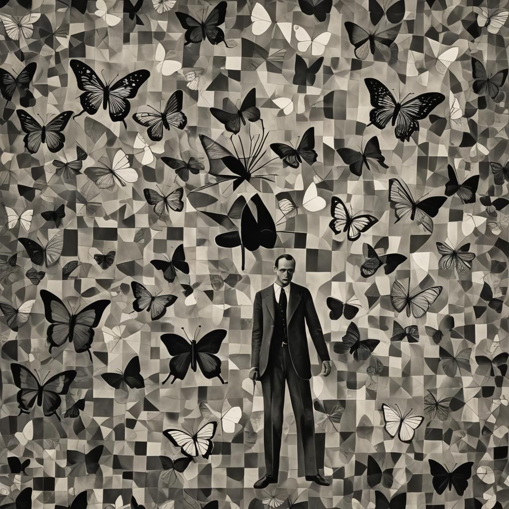 Surreal Fairy with Antlers in Dreamscape, Grayscale