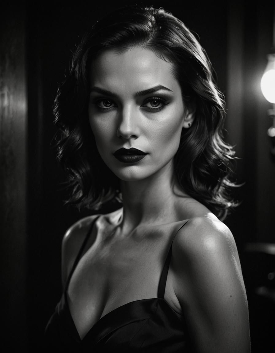 Enigmatic Femme Fatale Portrait in Noir Style