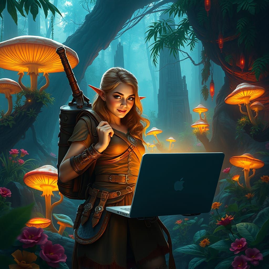 Confident Half-Elf Adventurer Embarks on Enchanted Jungle Qu...