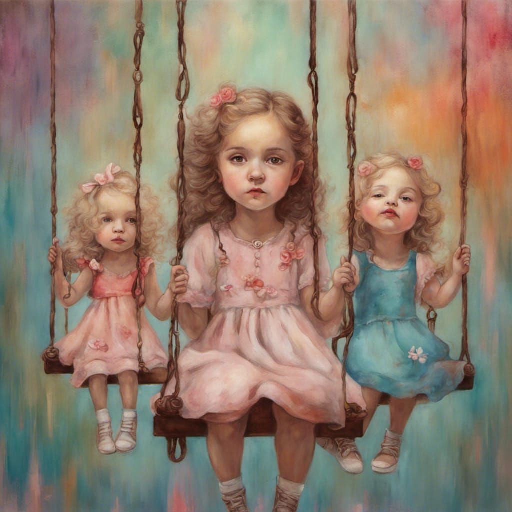 Girls on Swings in Nicolette Ceccoli Style