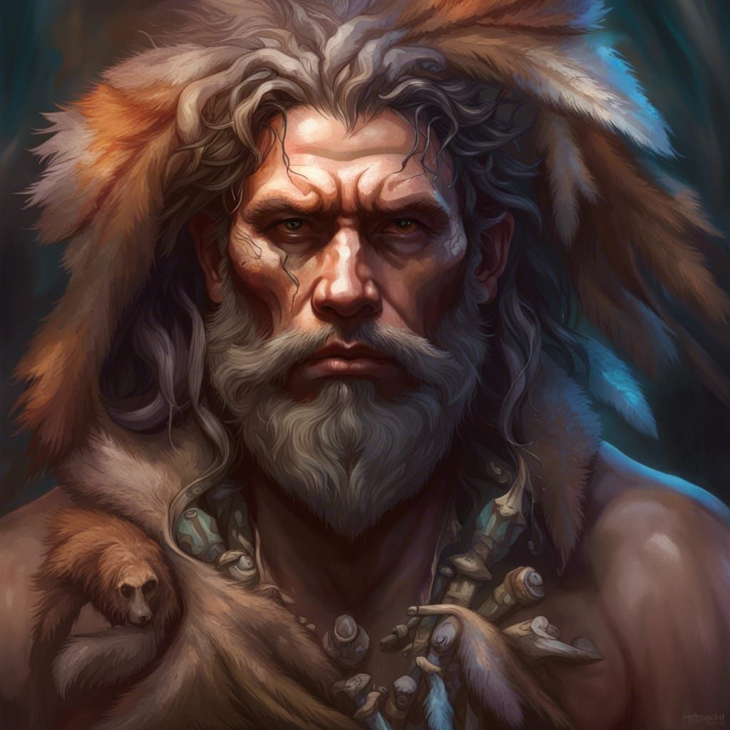 Primal Man Portrait in Hyperdetailed Style