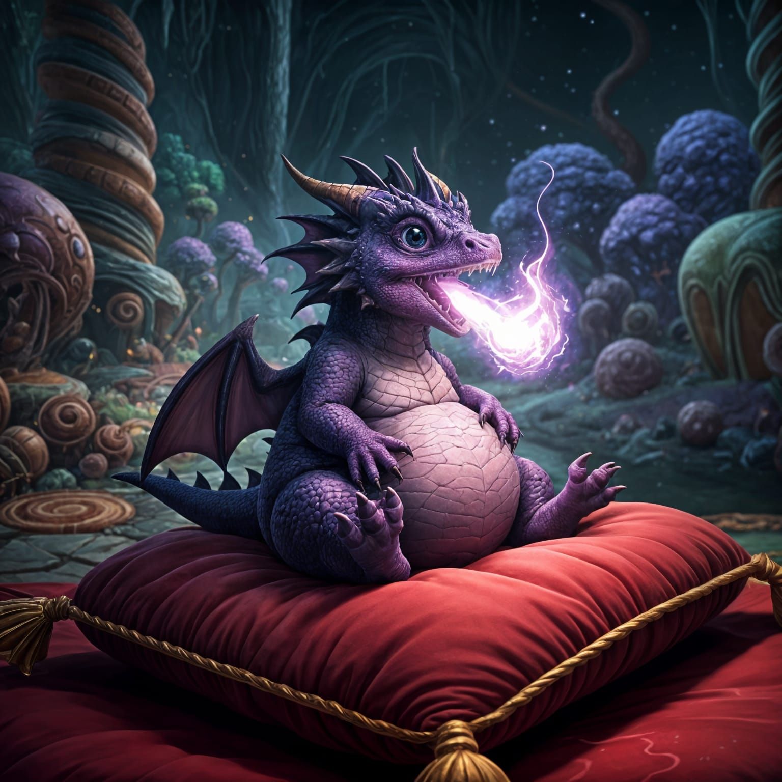 Dark Fantasy Dragon Hatchling in Royal Candy Land