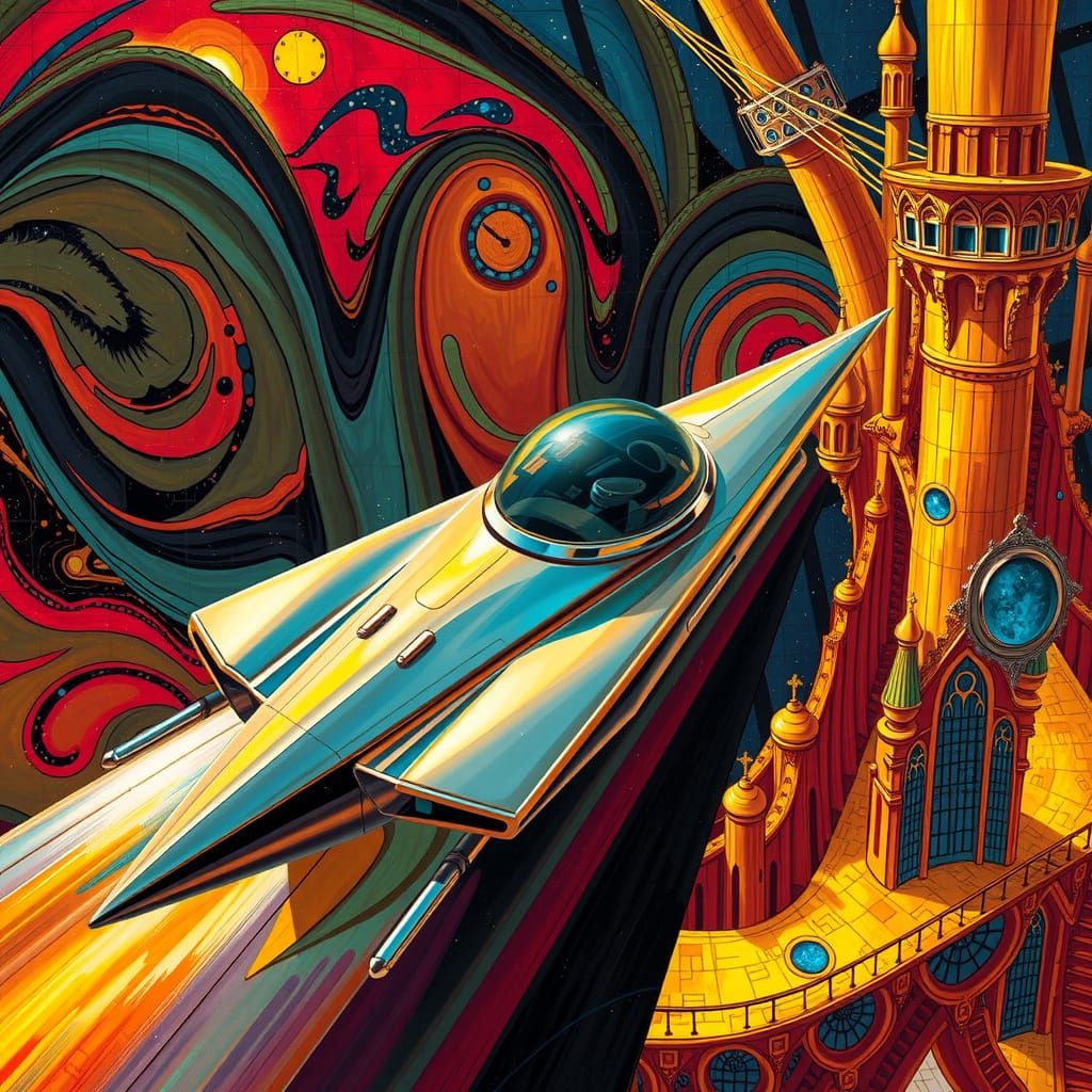 Retro Rocket Soars Through Galaxy of Color