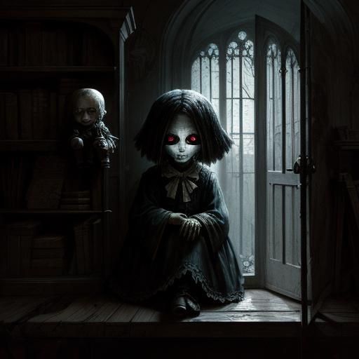Creepy Doll with Glowing Eyes in Gothic Horror Style