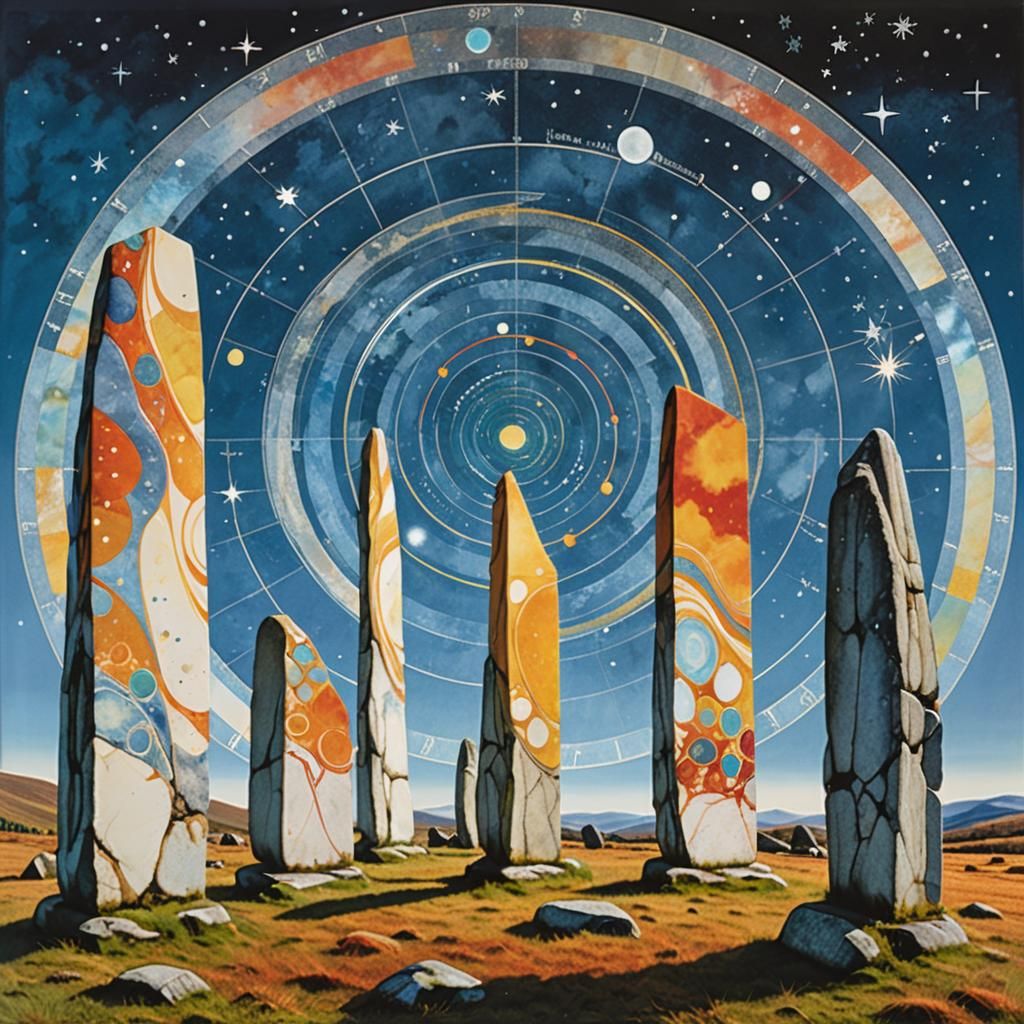 Autumnal Equinox Standing Stones in Abstract Style