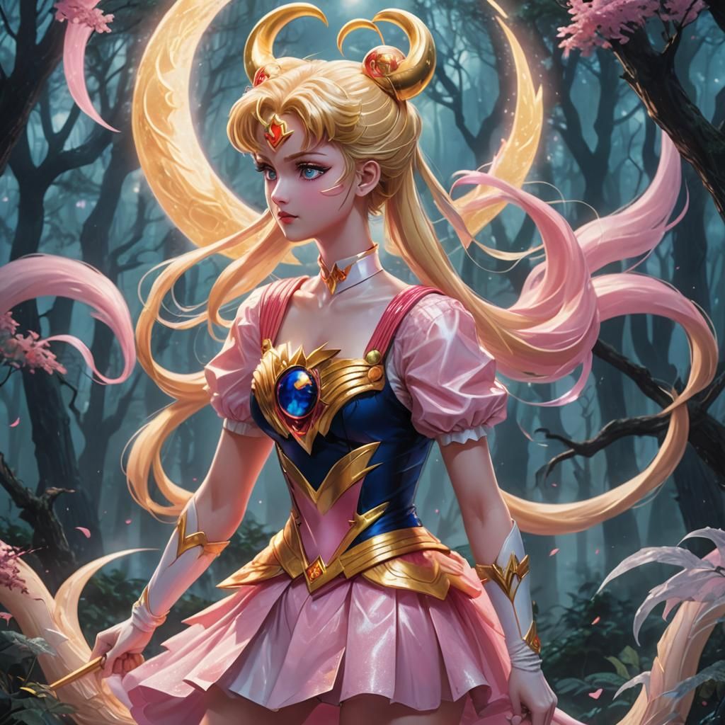 Dreamlike Illustration: Sailor Moon and Rampaging Brontodon