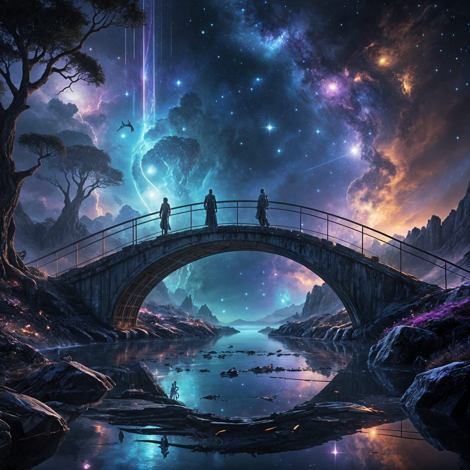 Surreal Glowing Bridge to Another World with Phantom Guardia...