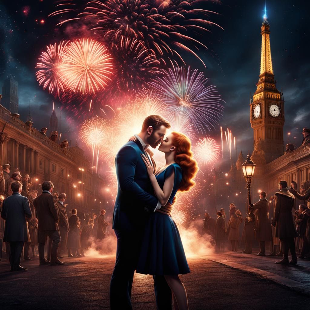 New Year's Eve Kiss in a Fantasy Painting