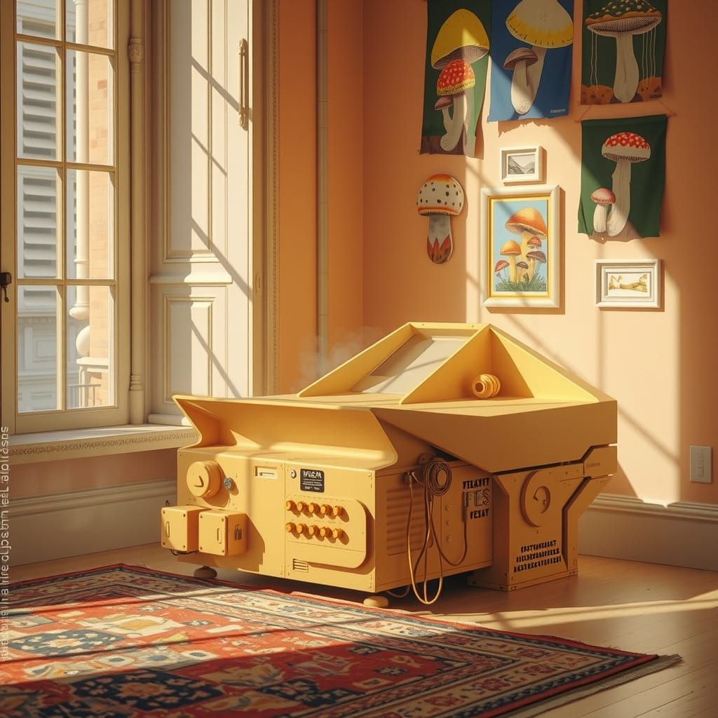 Surreal Chewing Gum Bungalow with Mushroom Flags