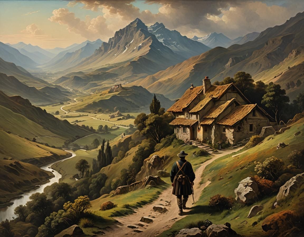 Detailed Landscape in Rembrandt Oil Painting Style
