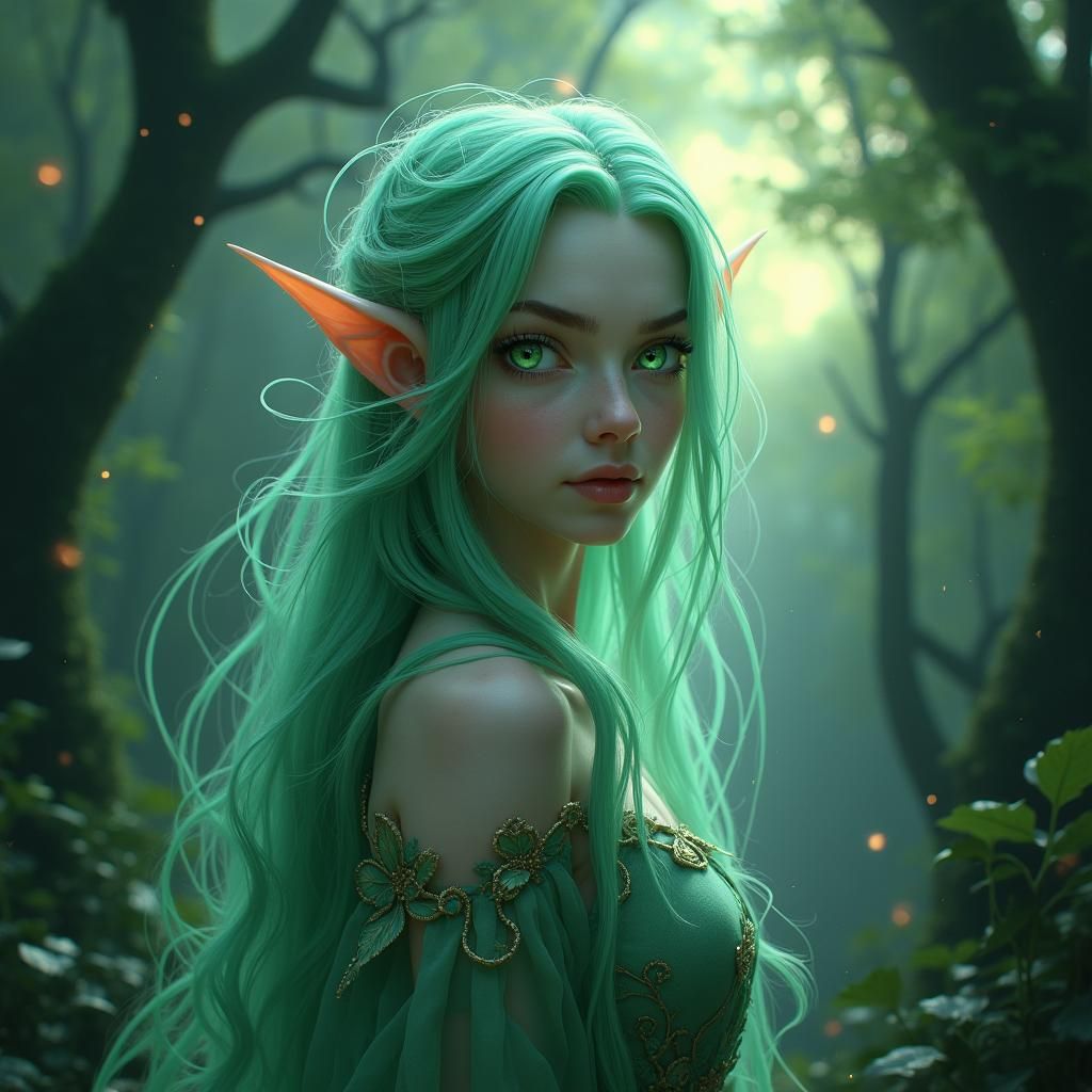 Mystical Half-Elf Fairy in Ethereal Forest