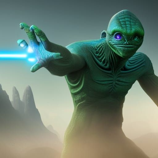 Blue Alien with Green Eyes in Star Wars Style