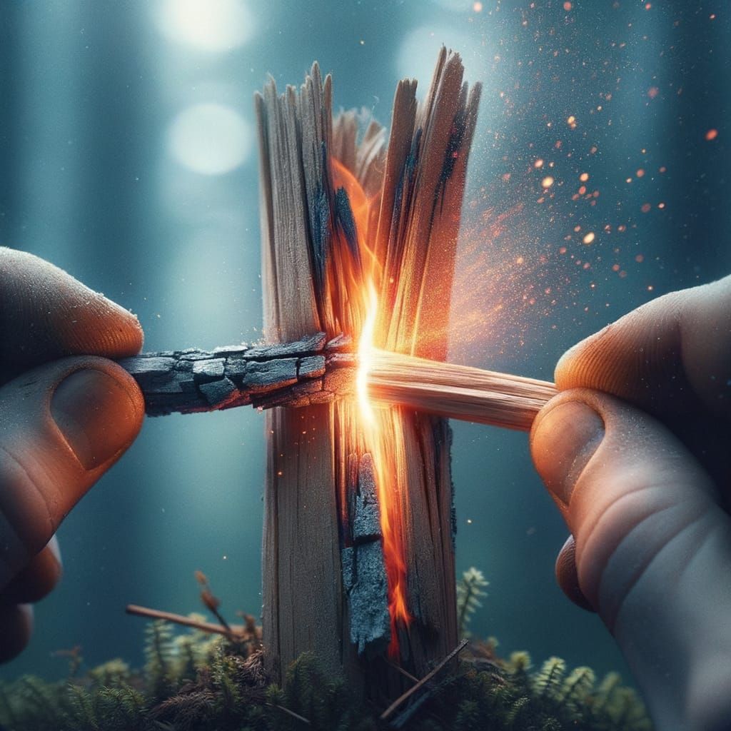 Intense Moment of Fire's Birth in the Wilderness