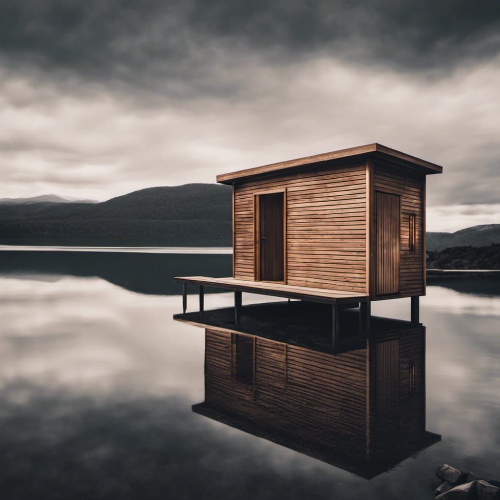 Sauna by a Lake in Tasmania: Hyperrealistic Illustration
