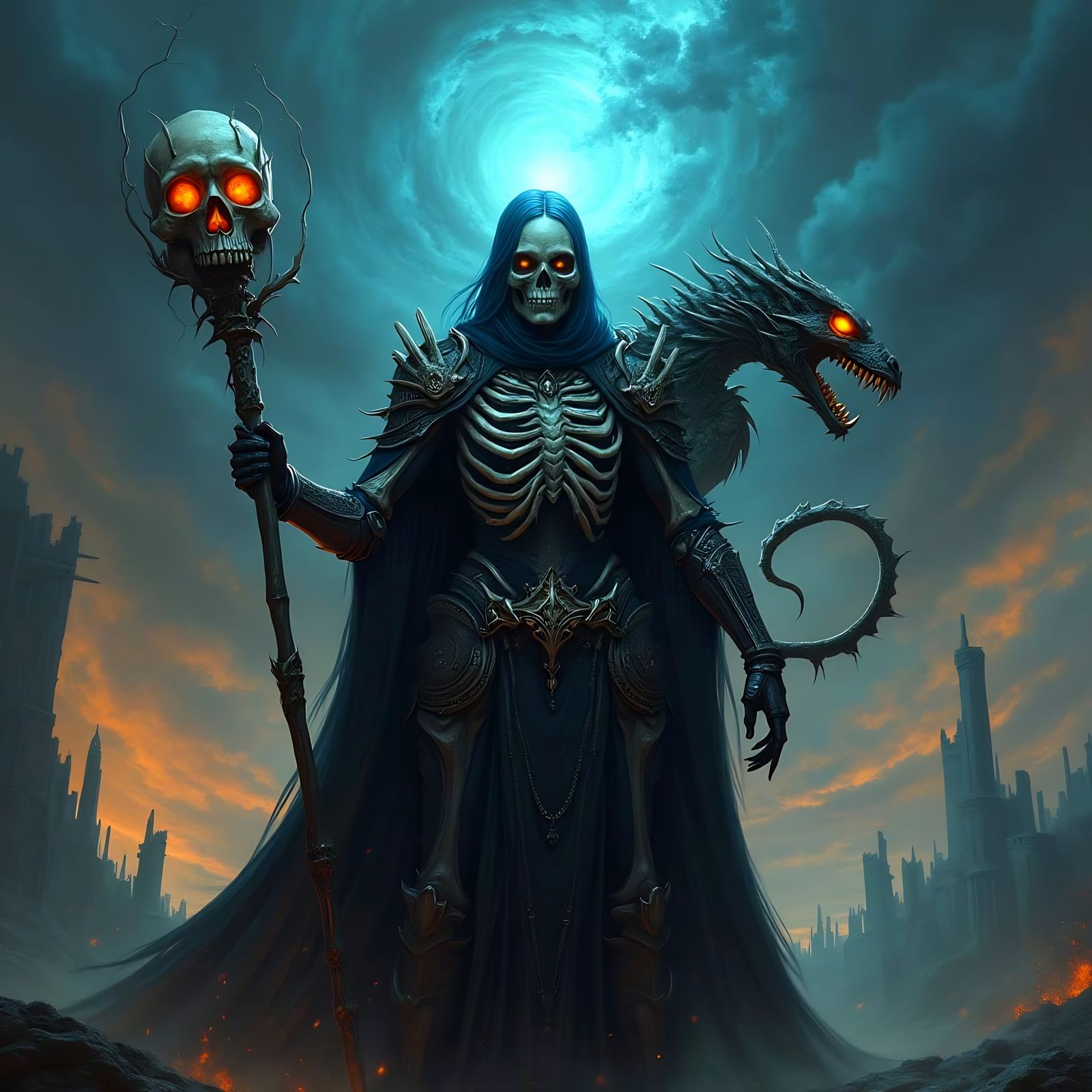 Ethereal Lich Queen Reigns Over Desolate Wasteland in Gothic...