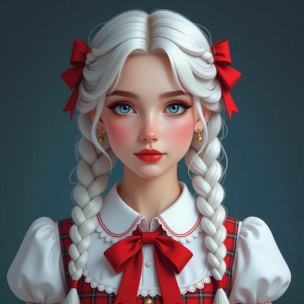 Portrait of Lena with Braided Pigtails, Hyperdetailed Art