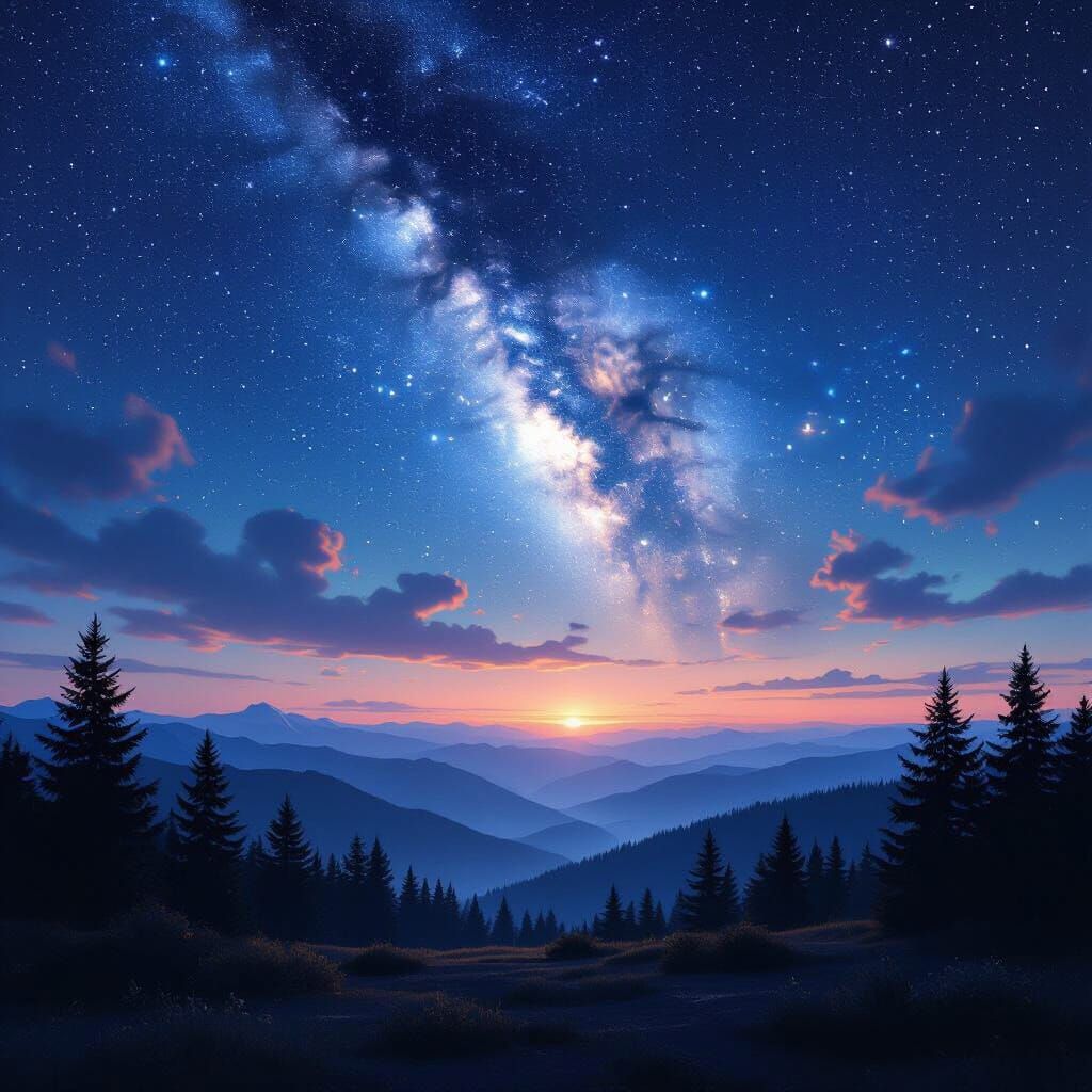 Night Sky Panorama with Milky Way in Detailed Matte Painting