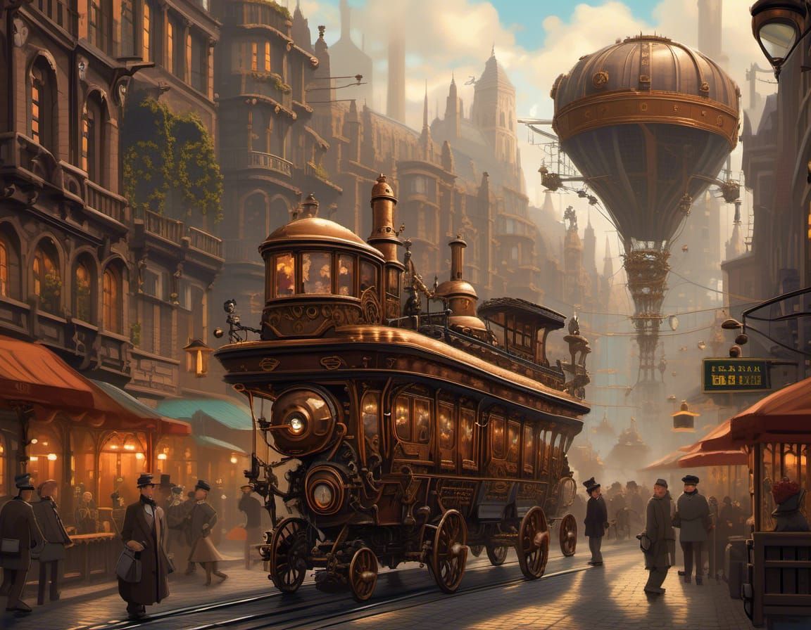 Bustling Steampunk Cityscape with Clockwork Skyscrapers