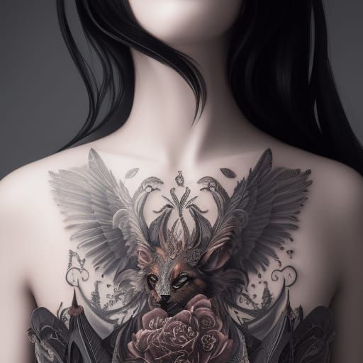 Gothic Tattooed Woman: Hyper-Realistic Digital Art