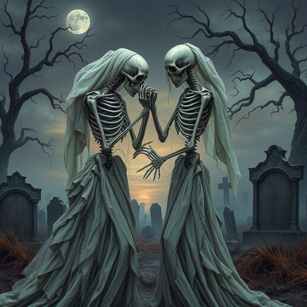 Torn Lovers in Eerie, Haunting Skeletal Wedding Attire