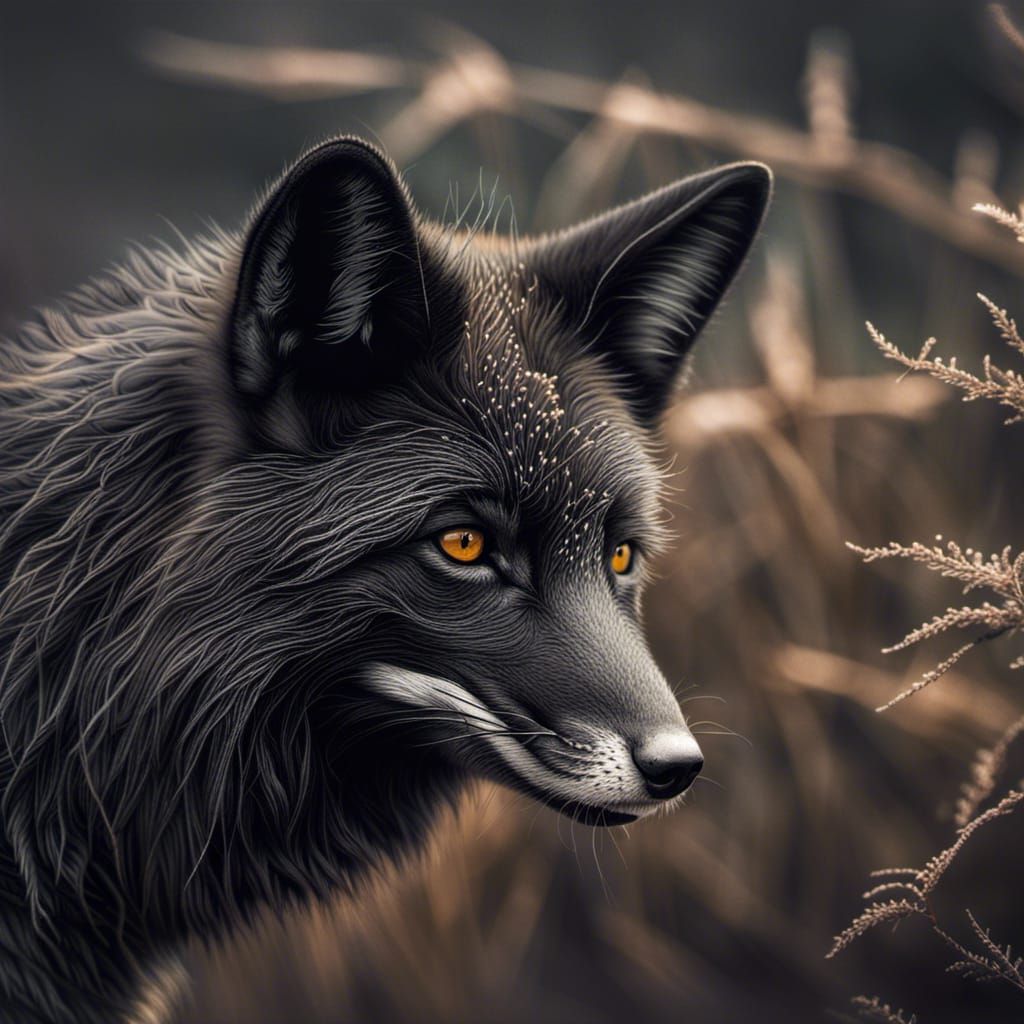Hyperrealistic Black Fox Portrait in HDR