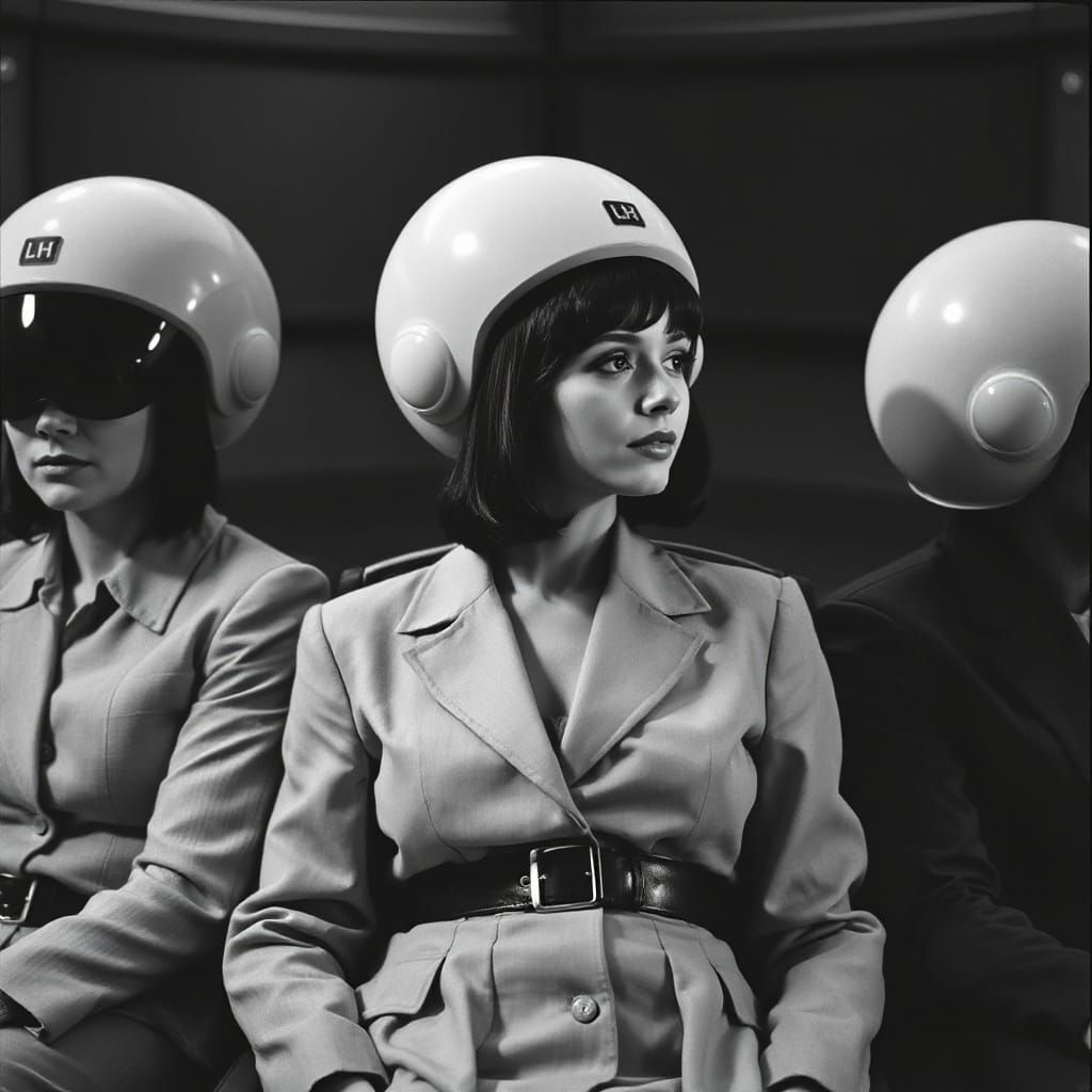 Futuristic Space Explorers in Black and White