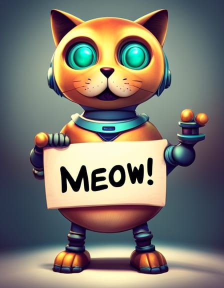 Cute Robot Cat Digital Illustration