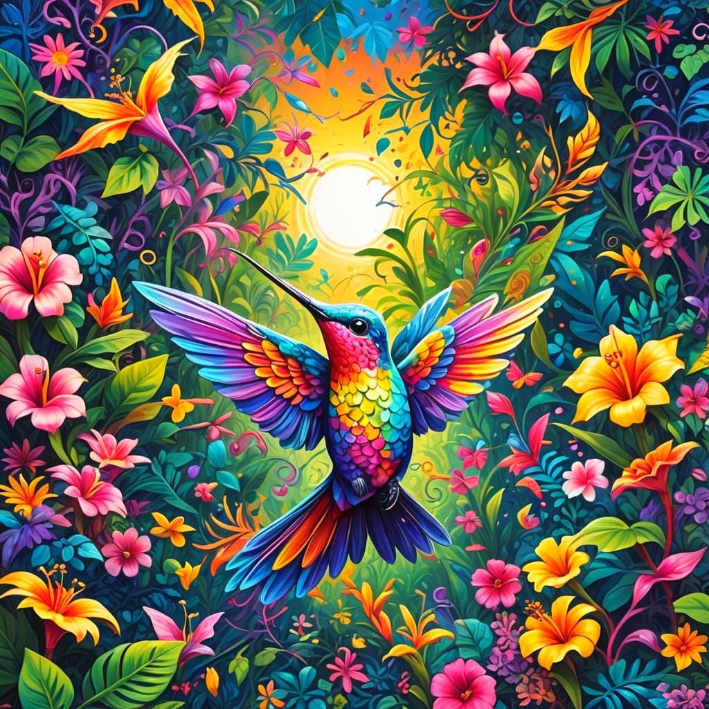 Lisa Frank Hummingbird: Detailed Matte Painting