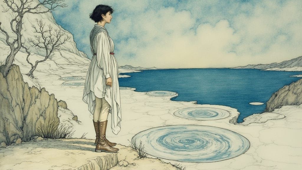 Korean Woman on Winding Road in Rackham Style