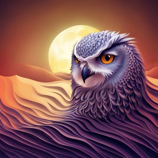 Abstract Fractal Eagle Owl with Zentangle Details