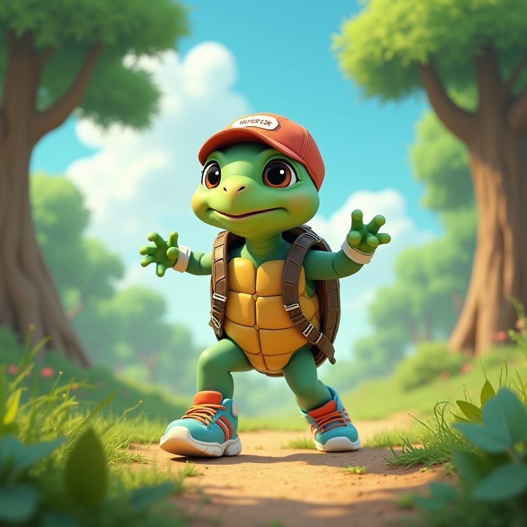Zootopia-Style Turtle Athlete Practices in Lush Forest